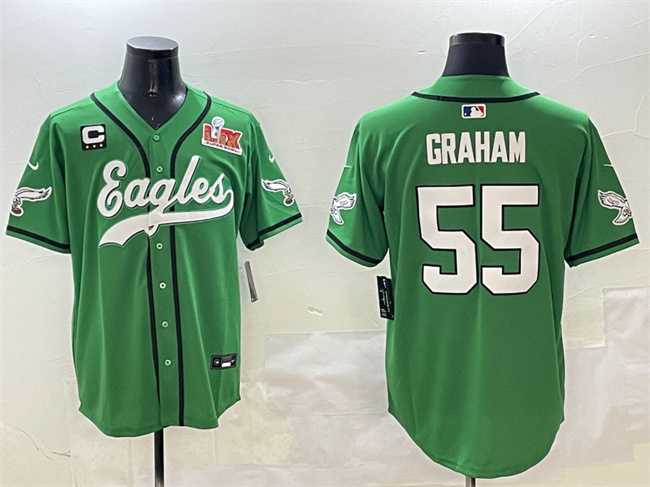 Men%27s Philadelphia Eagles #55 Brandon Graham Green 2025 Super Bowl LIX And 3-Star C Patch Stitched Baseball Jersey->philadelphia eagles->NFL Jersey